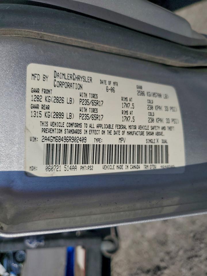 2006 Chrysler Pacifica Touring VIN: 2A4GM68496R902409 Lot: 94417155