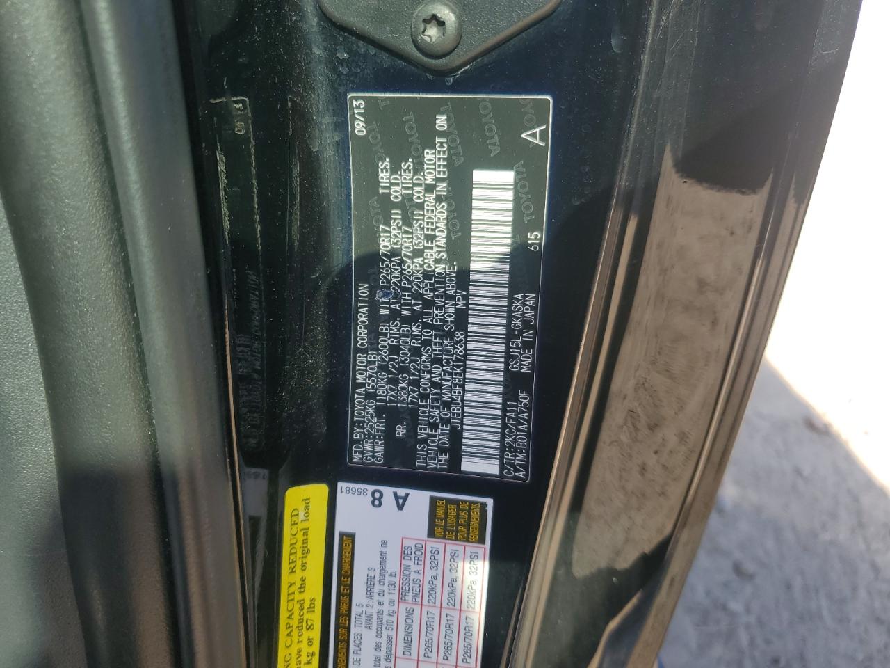 2014 Toyota Fj Cruiser VIN: JTEBU4BF8EK178638 Lot: 92619195