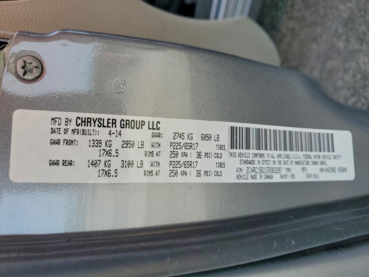 2014 Chrysler Town & Country Touring VIN: 2C4RC1BG1ER363287 Lot: 93299145