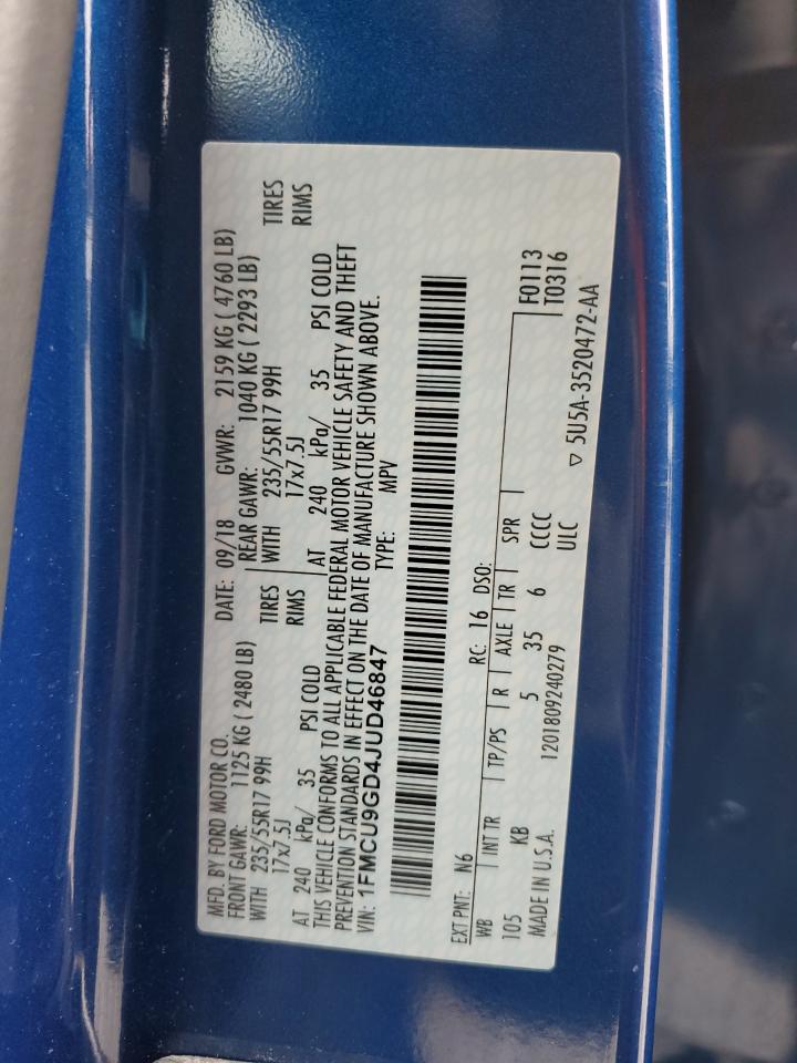 2018 Ford Escape Se VIN: 1FMCU9GD4JUD46847 Lot: 93750115