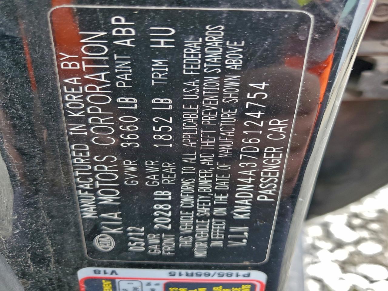 2013 Kia Rio Ex VIN: KNADN4A37D6124754 Lot: 92920465