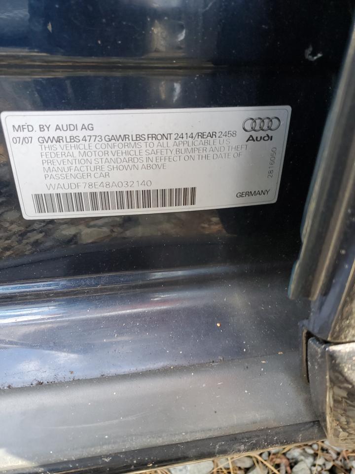 2008 Audi A4 2.0T Quattro VIN: WAUDF78E48A032140 Lot: 92433905