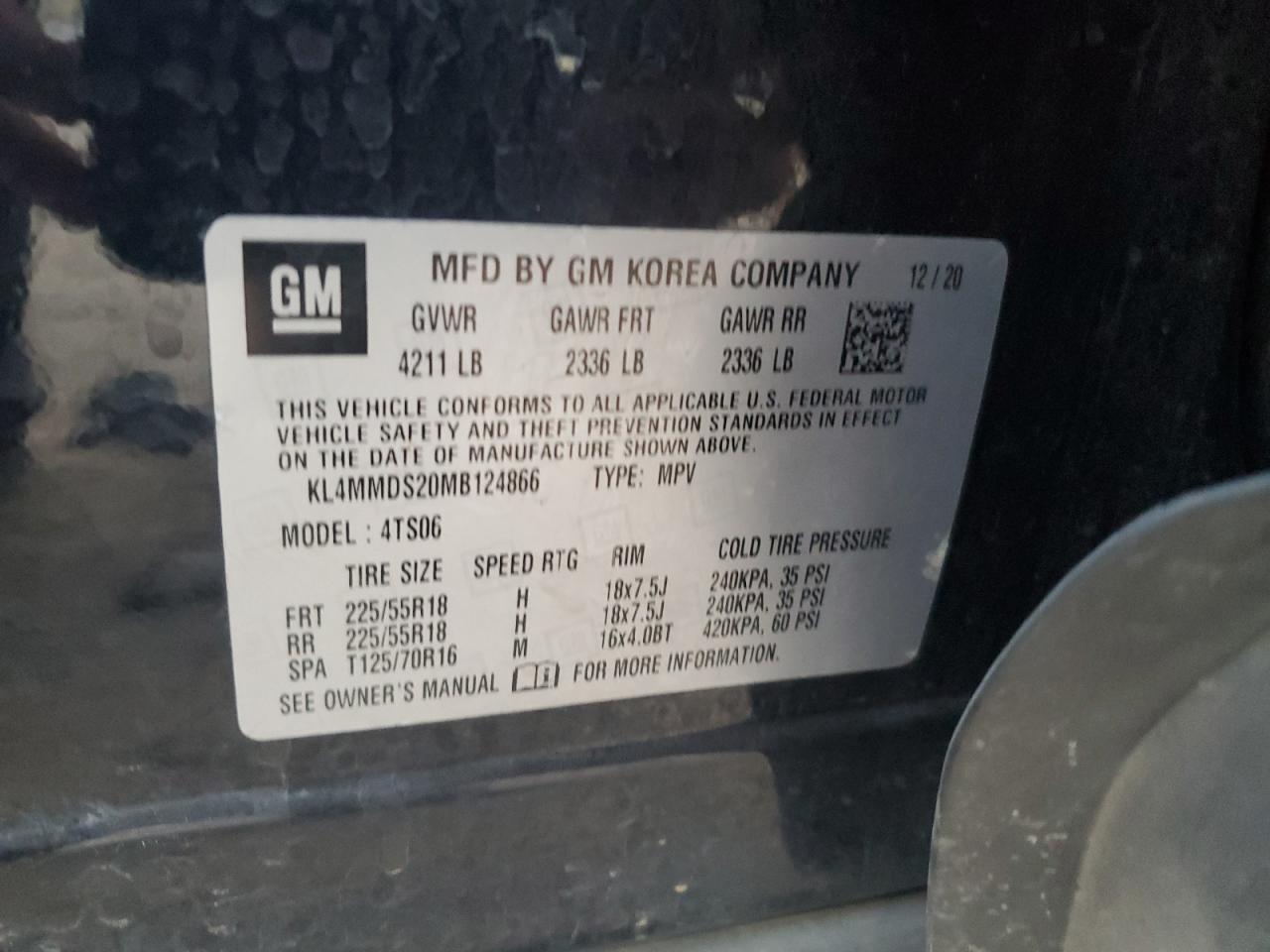 2021 Buick Encore Gx Select VIN: KL4MMDS20MB124866 Lot: 93624825