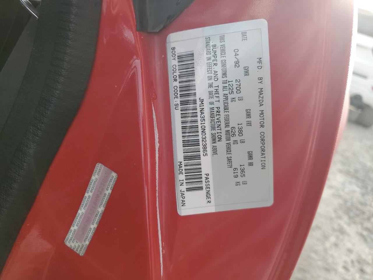 1992 Mazda Mx-5 Miata VIN: JM1NA3510N0323865 Lot: 91169985