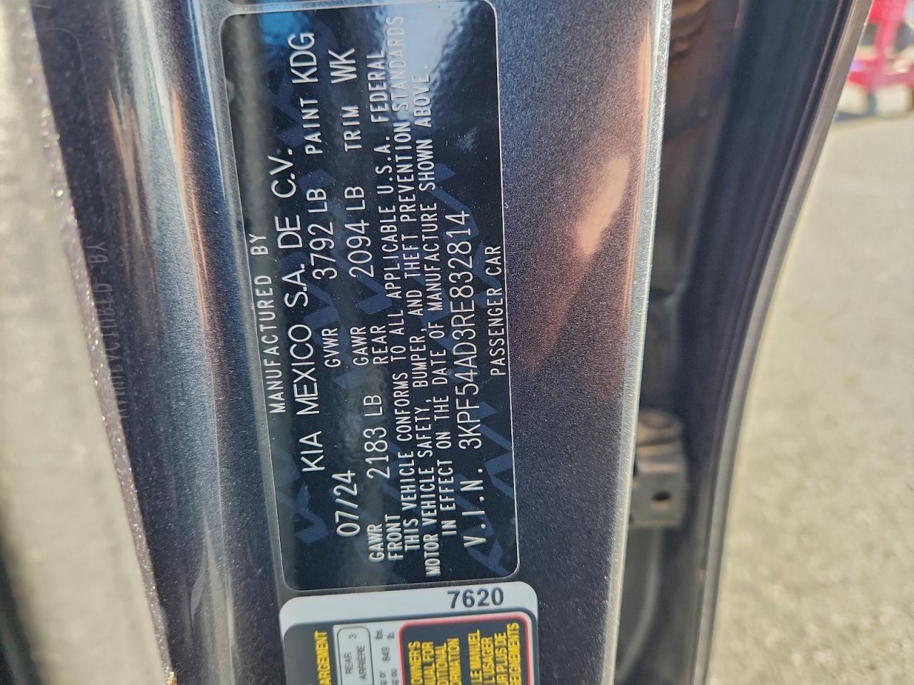 2024 Kia Forte Gt Line VIN: 3KPF54AD3RE832814 Lot: 94131305