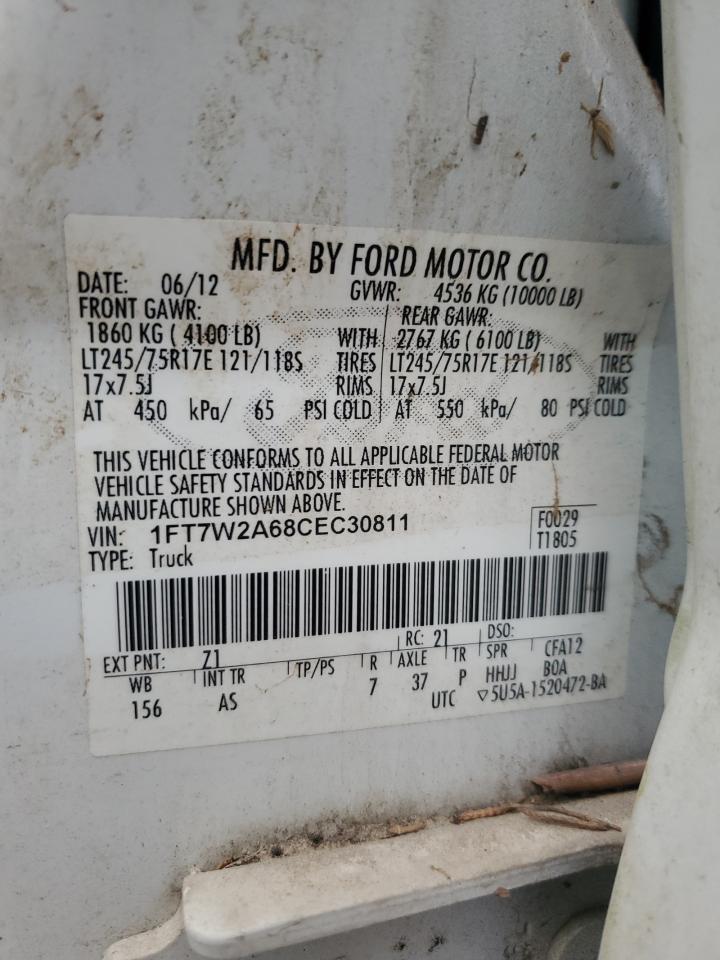 2012 Ford F250 Super Duty VIN: 1FT7W2A68CEC30811 Lot: 92786115