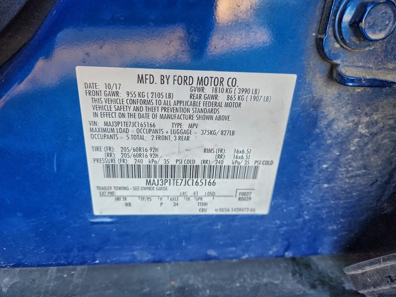 2018 Ford Ecosport Se VIN: MAJ3P1TE7JC165166 Lot: 94391645