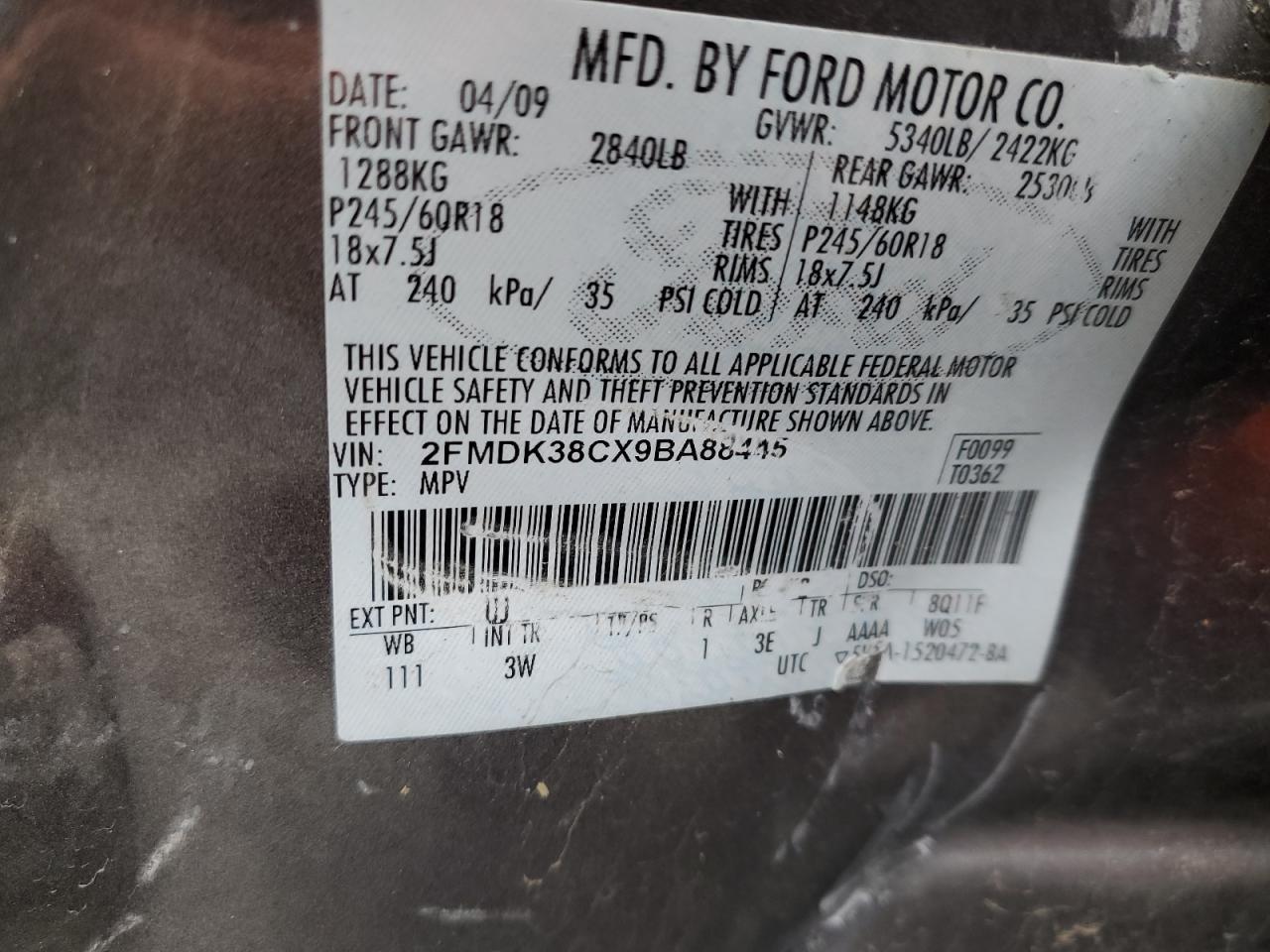 2009 Ford Edge Sel VIN: 2FMDK38CX9BA88445 Lot: 93652125