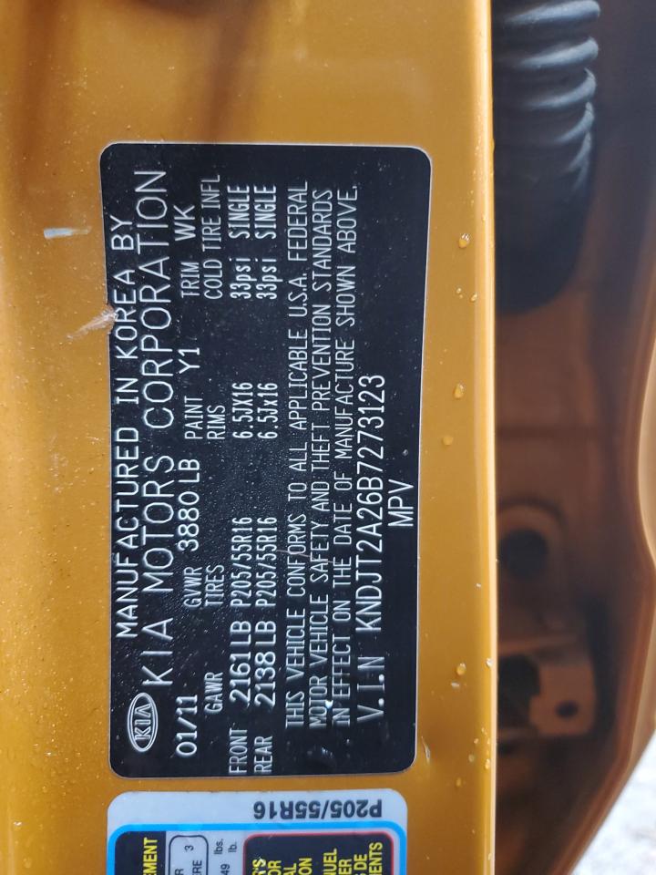 2011 Kia Soul + VIN: KNDJT2A26B7273123 Lot: 92653005