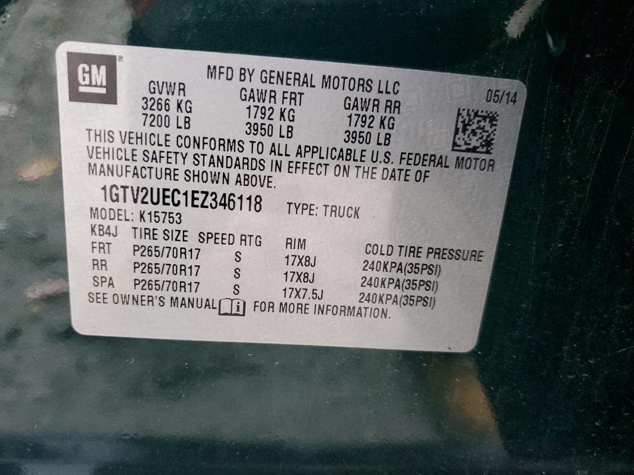 2014 GMC Sierra K1500 Sle VIN: 1GTV2UEC1EZ346118 Lot: 93136275