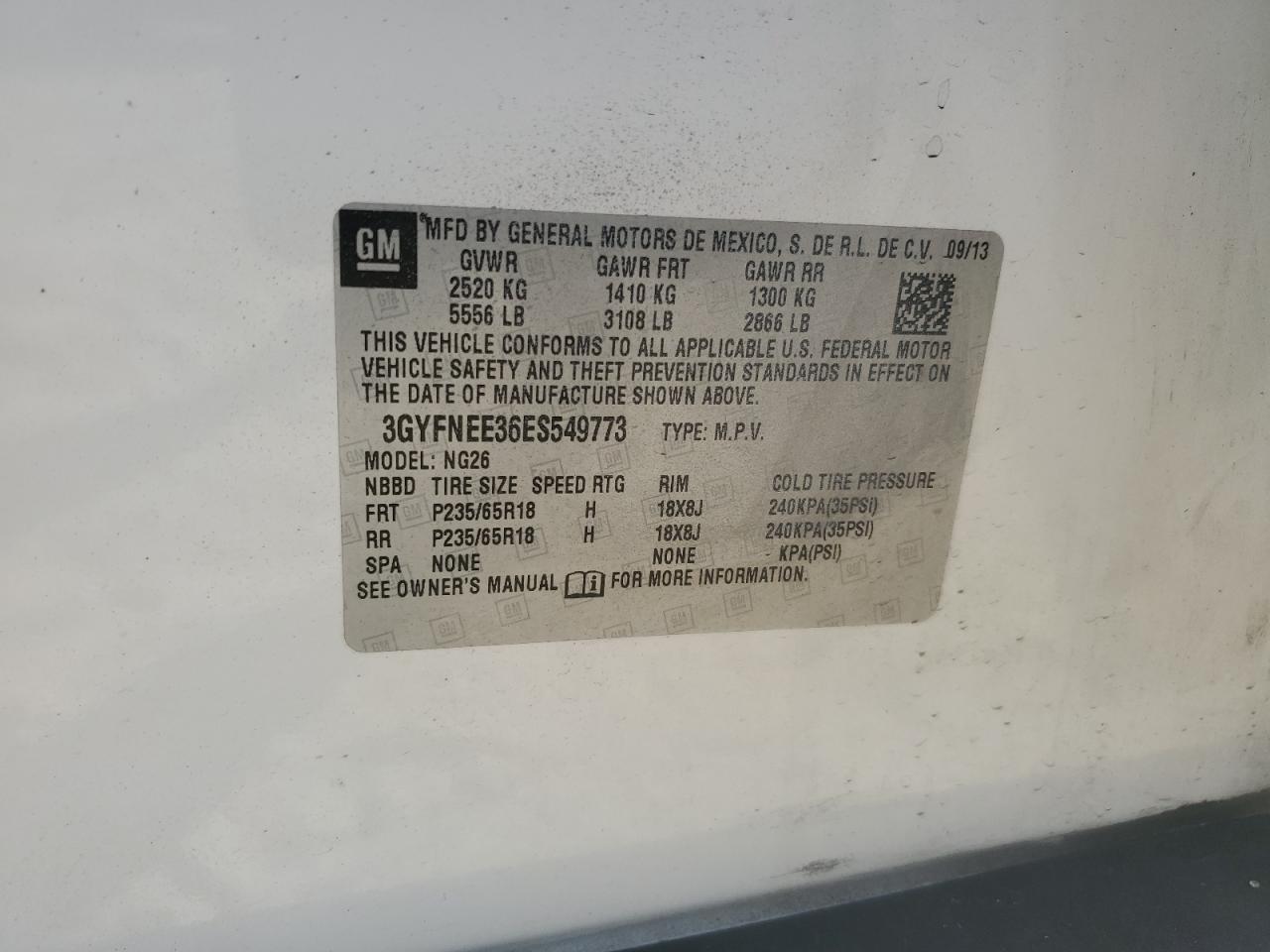 2014 Cadillac Srx Luxury Collection VIN: 3GYFNEE36ES549773 Lot: 92516495