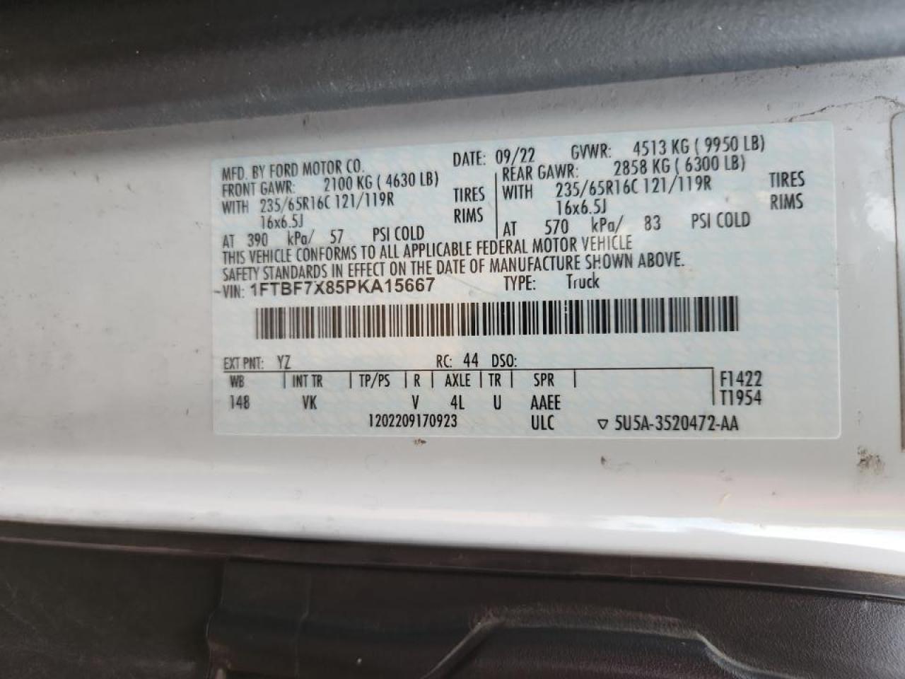 2023 Ford Transit Delivery Van VIN: 1FTBF7X85PKA15667 Lot: 92286365