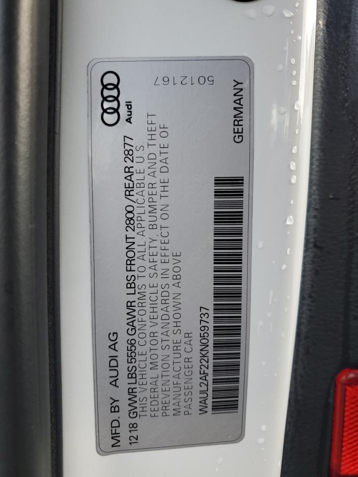 2019 Audi A6 Premium Plus VIN: WAUL2AF22KN059737 Lot: 92720805