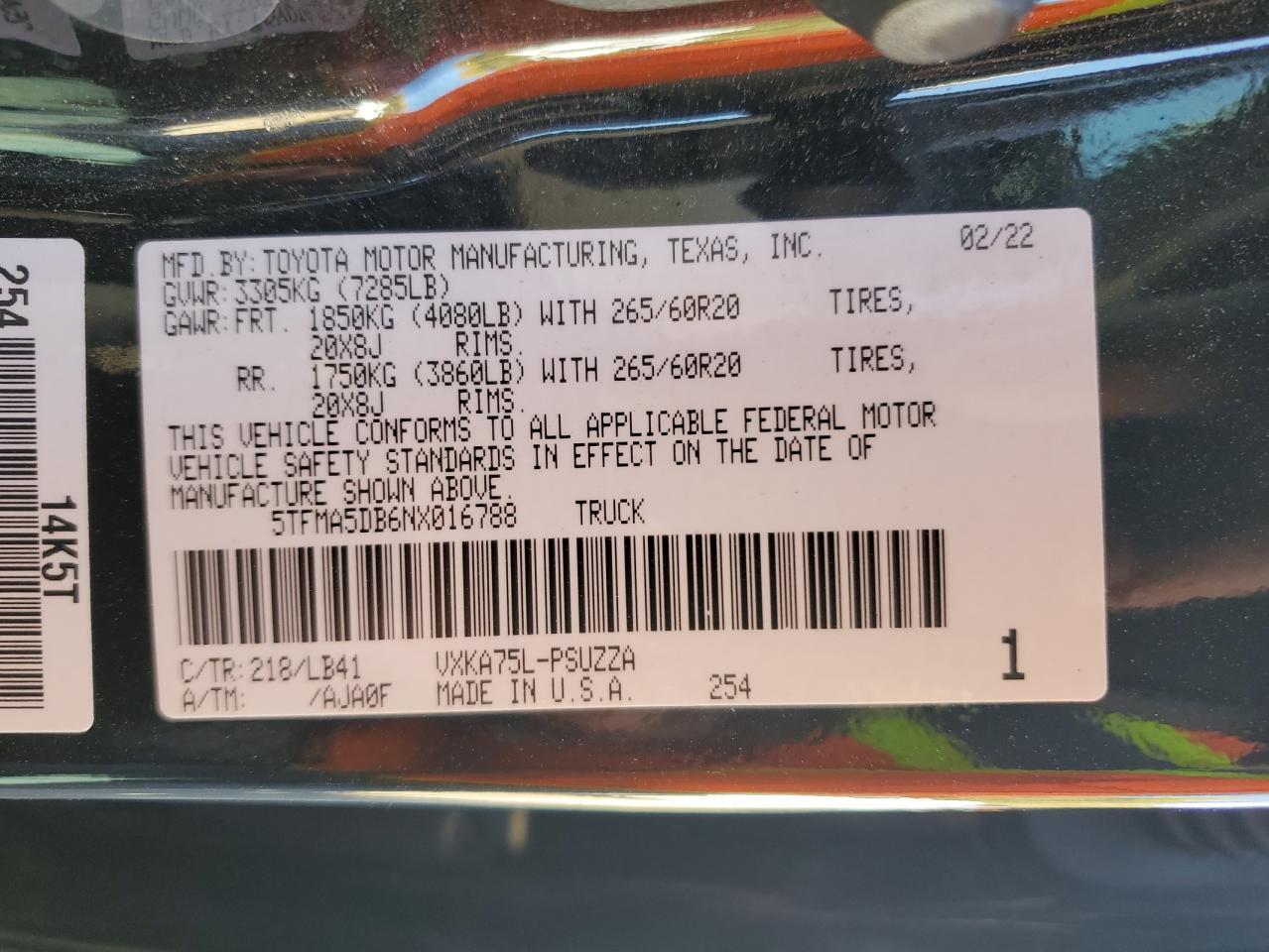 2022 Toyota Tundra Crewmax Platinum VIN: 5TFMA5DB6NX016788 Lot: 91287805