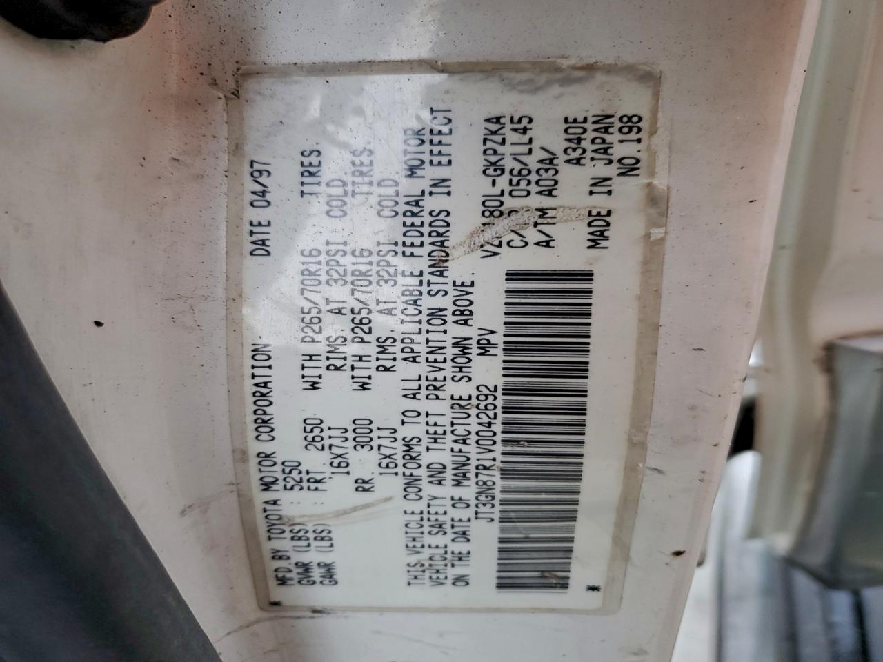 1997 Toyota 4Runner Limited VIN: JT3GN87R1V0042692 Lot: 94176185