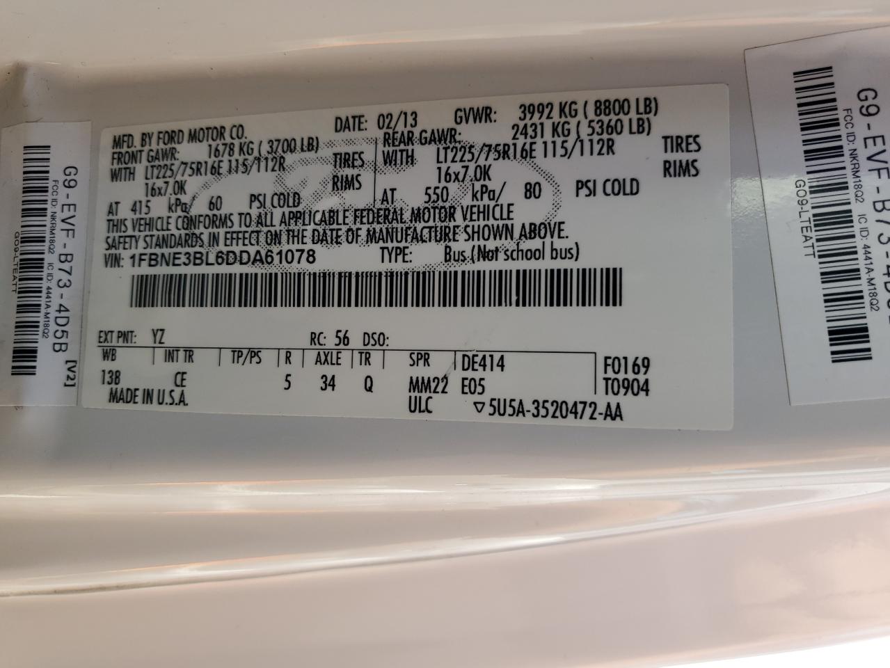 2013 Ford Econoline E350 Super Duty Wagon VIN: 1FBNE3BL6DDA61078 Lot: 91507675