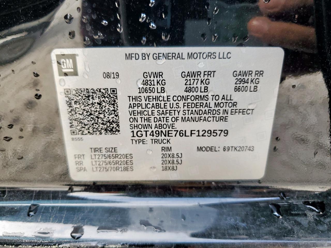 2020 GMC Sierra K2500 Slt VIN: 1GT49NE76LF129579 Lot: 92659325