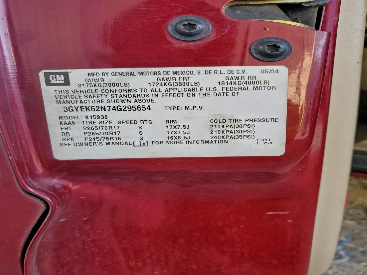 2004 Cadillac Escalade Ext VIN: 3GYEK62N74G295654 Lot: 93597705