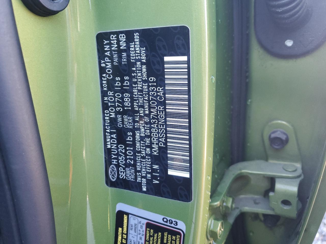 2021 Hyundai Venue Se VIN: KMHRB8A37MU073319 Lot: 92634655