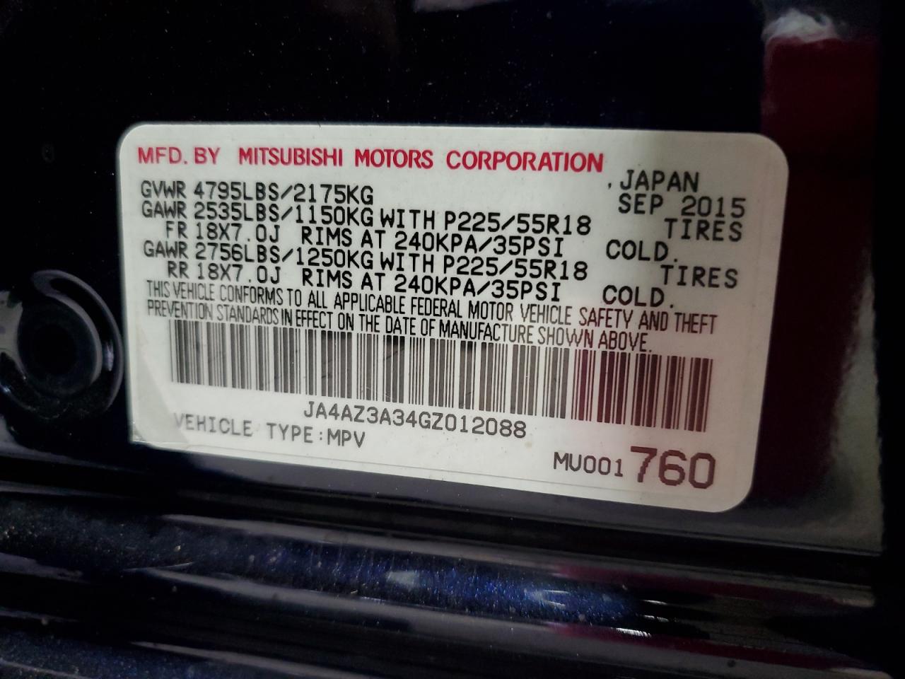 2016 Mitsubishi Outlander Se VIN: JA4AZ3A34GZ012088 Lot: 92188735