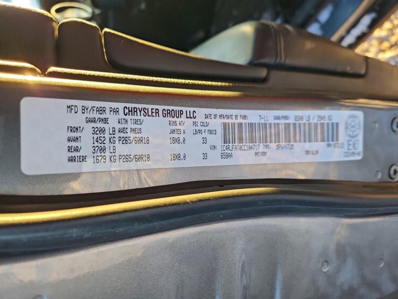 2012 Jeep Grand Cherokee Laredo VIN: 1C4RJFAT0CC104717 Lot: 94395205