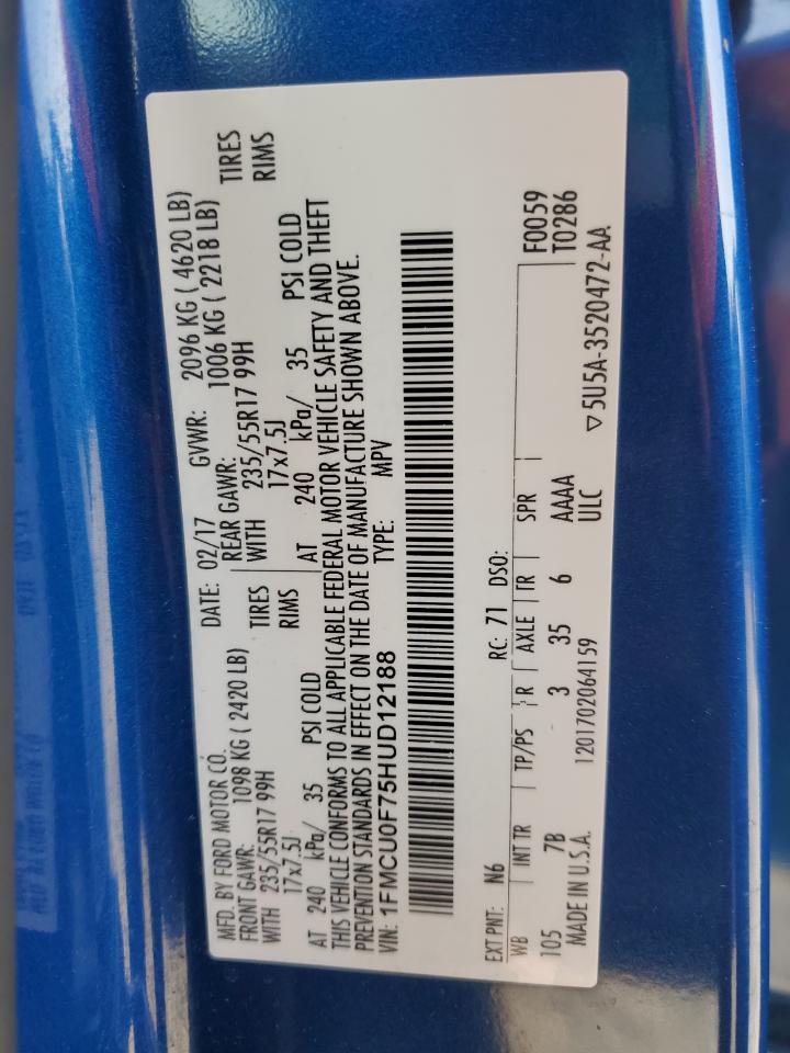 2017 Ford Escape S VIN: 1FMCU0F75HUD12188 Lot: 90750225