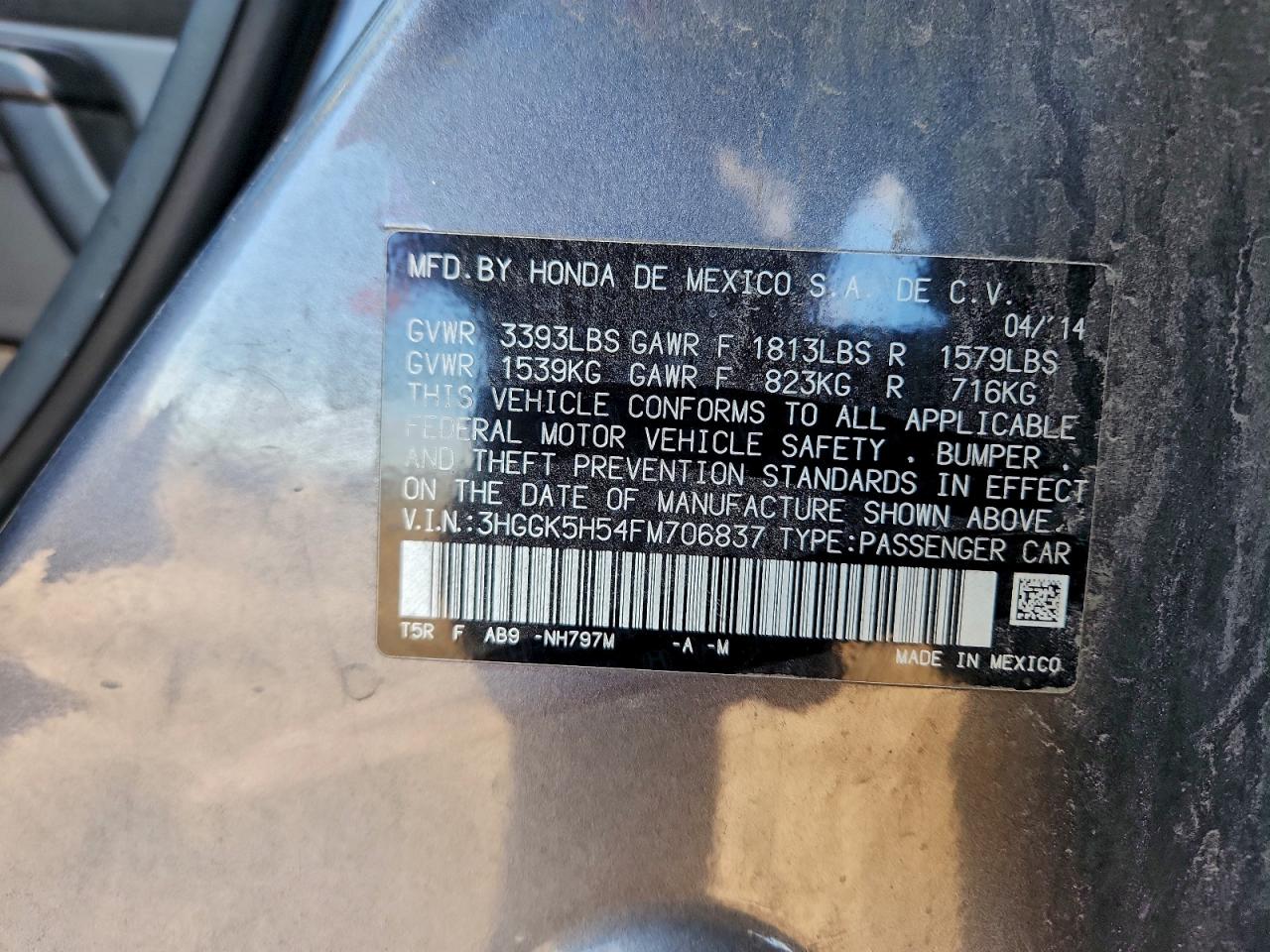 2015 Honda Fit Lx VIN: 3HGGK5H54FM706837 Lot: 94103815