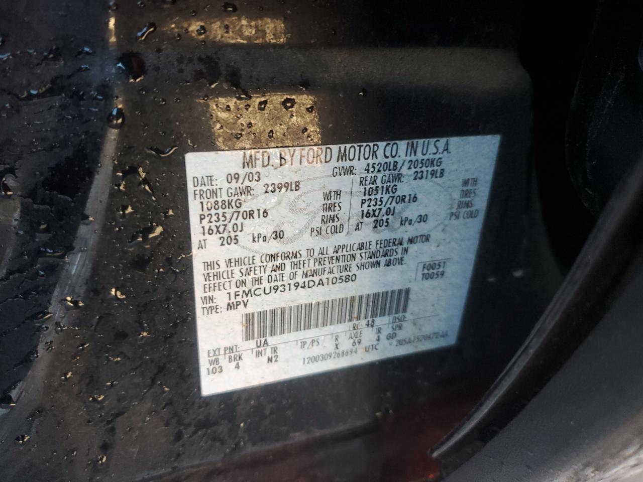 2004 Ford Escape Xlt VIN: 1FMCU93194DA10580 Lot: 93290355