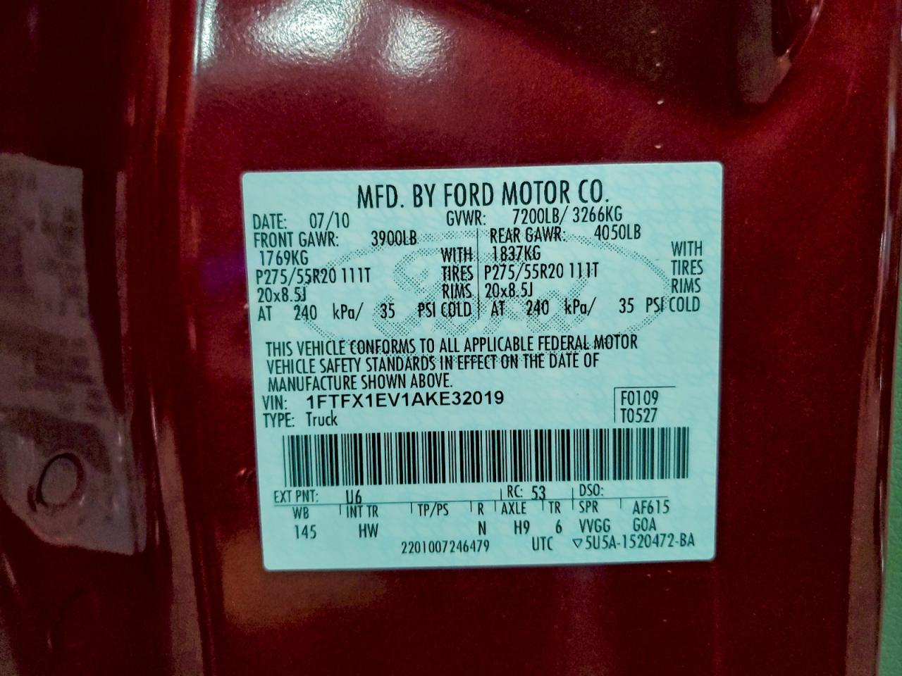 2010 Ford F150 Super Cab VIN: 1FTFX1EV1AKE32019 Lot: 94266585