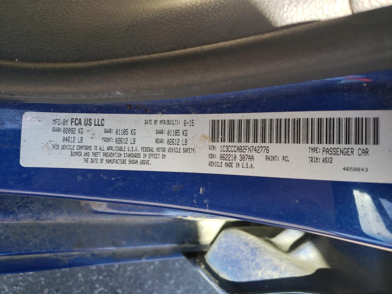 2015 Chrysler 200 Limited VIN: 1C3CCCAB2FN742776 Lot: 91367115