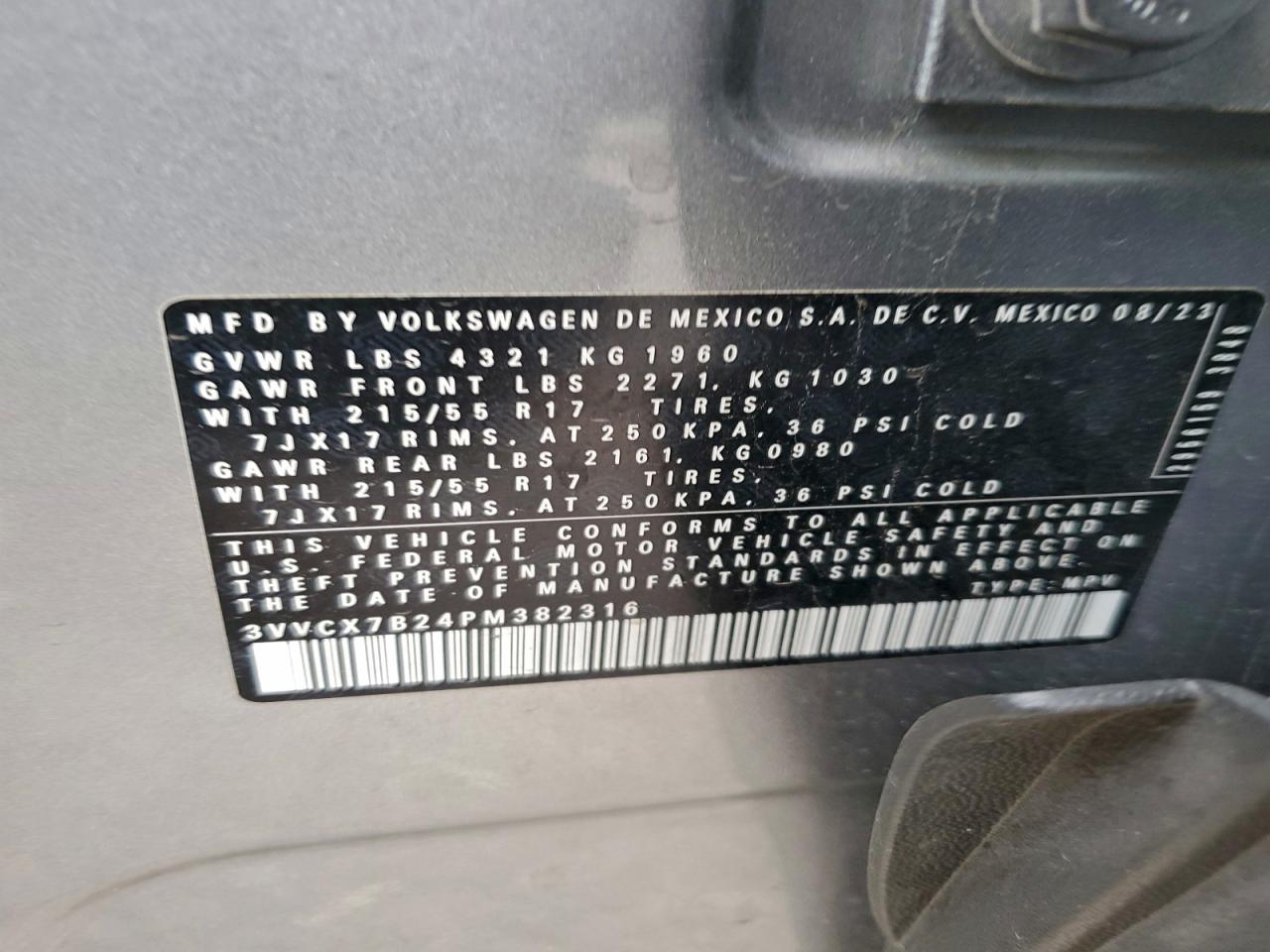 2023 Volkswagen Taos S VIN: 3VVCX7B24PM382316 Lot: 93864555