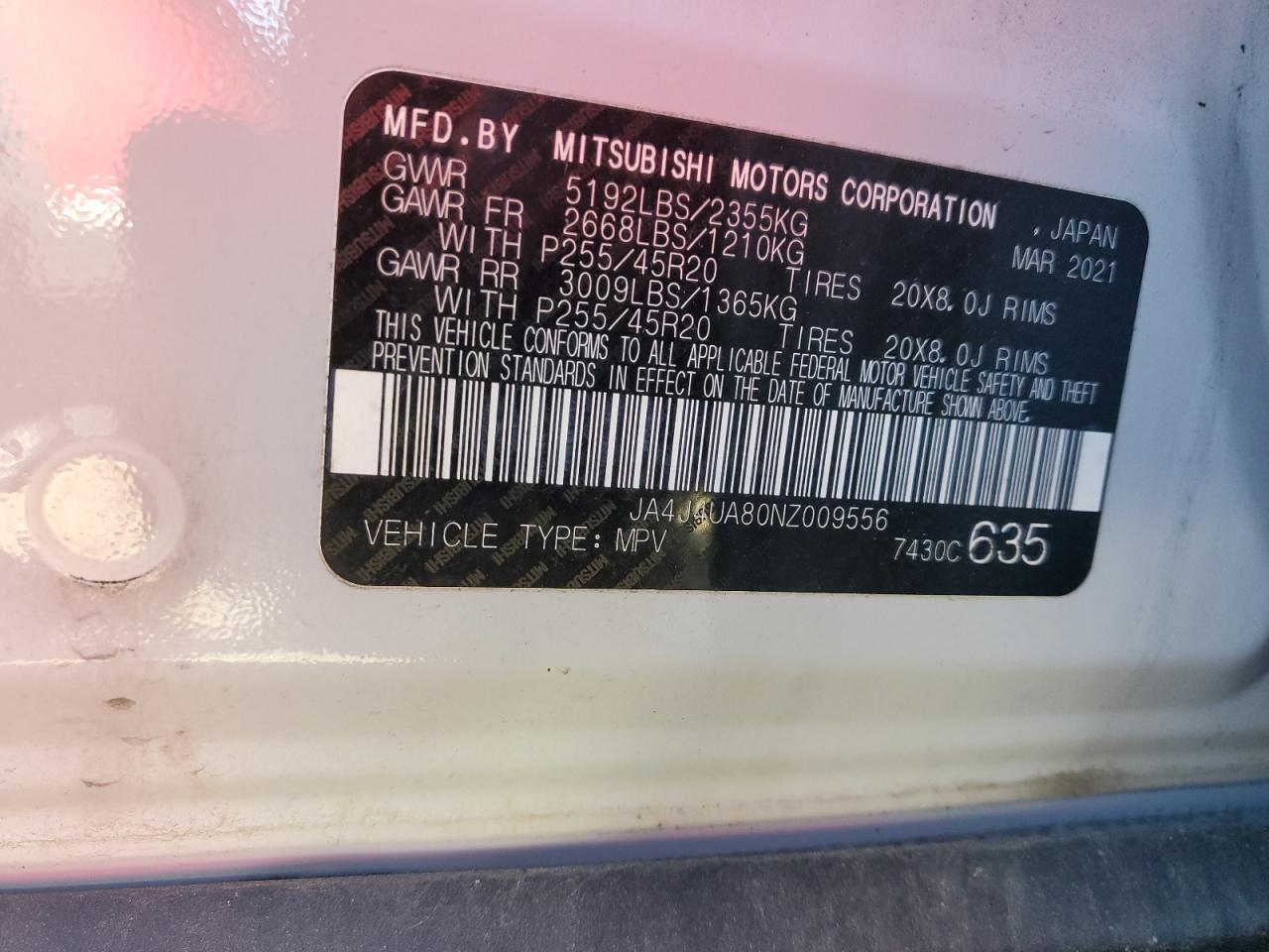 2022 Mitsubishi Outlander Se VIN: JA4J4UA80NZ009556 Lot: 91223015