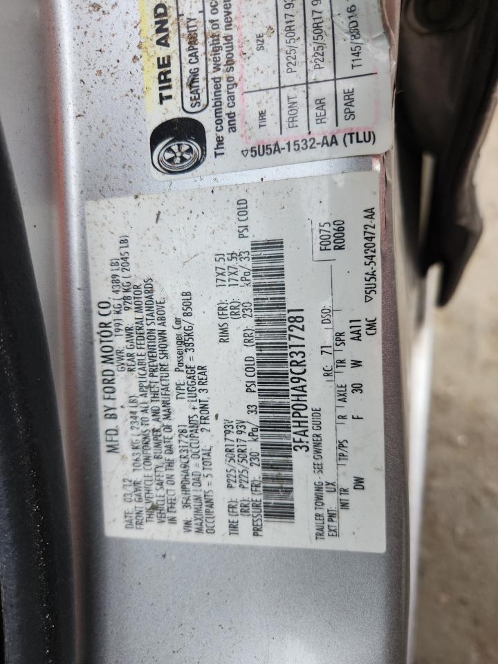 2012 Ford Fusion Se VIN: 3FAHP0HA9CR317281 Lot: 93520885