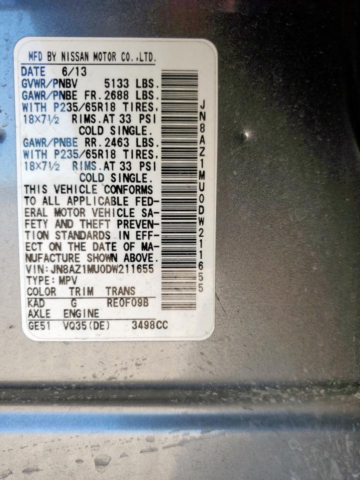 2013 Nissan Murano S VIN: JN8AZ1MU0DW211655 Lot: 91317195