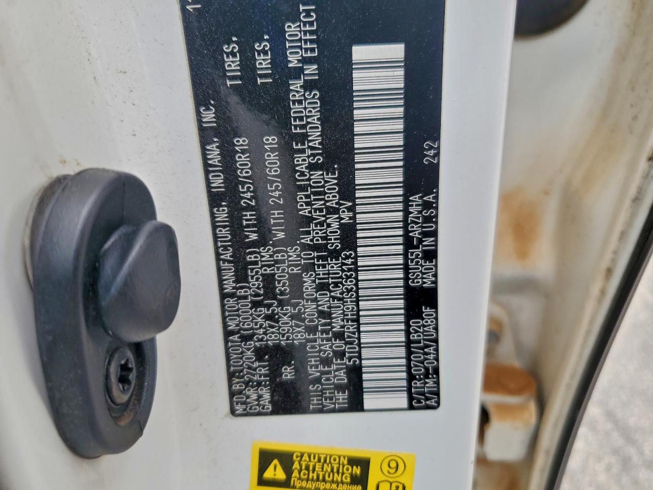 2017 Toyota Highlander Se VIN: 5TDJZRFH9HS363143 Lot: 94086145