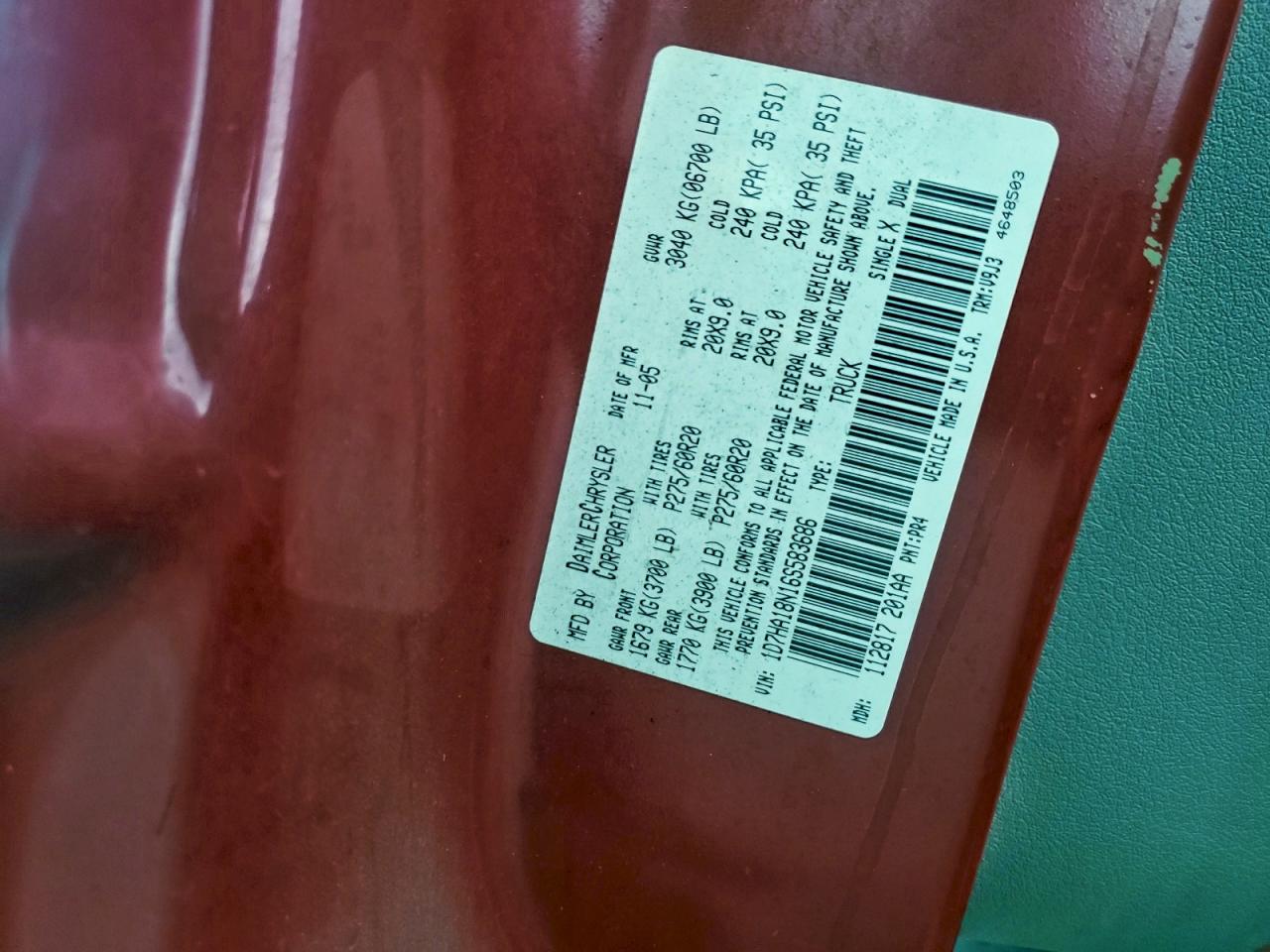 2006 Dodge Ram 1500 St VIN: 1D7HA18N16S583686 Lot: 93482575