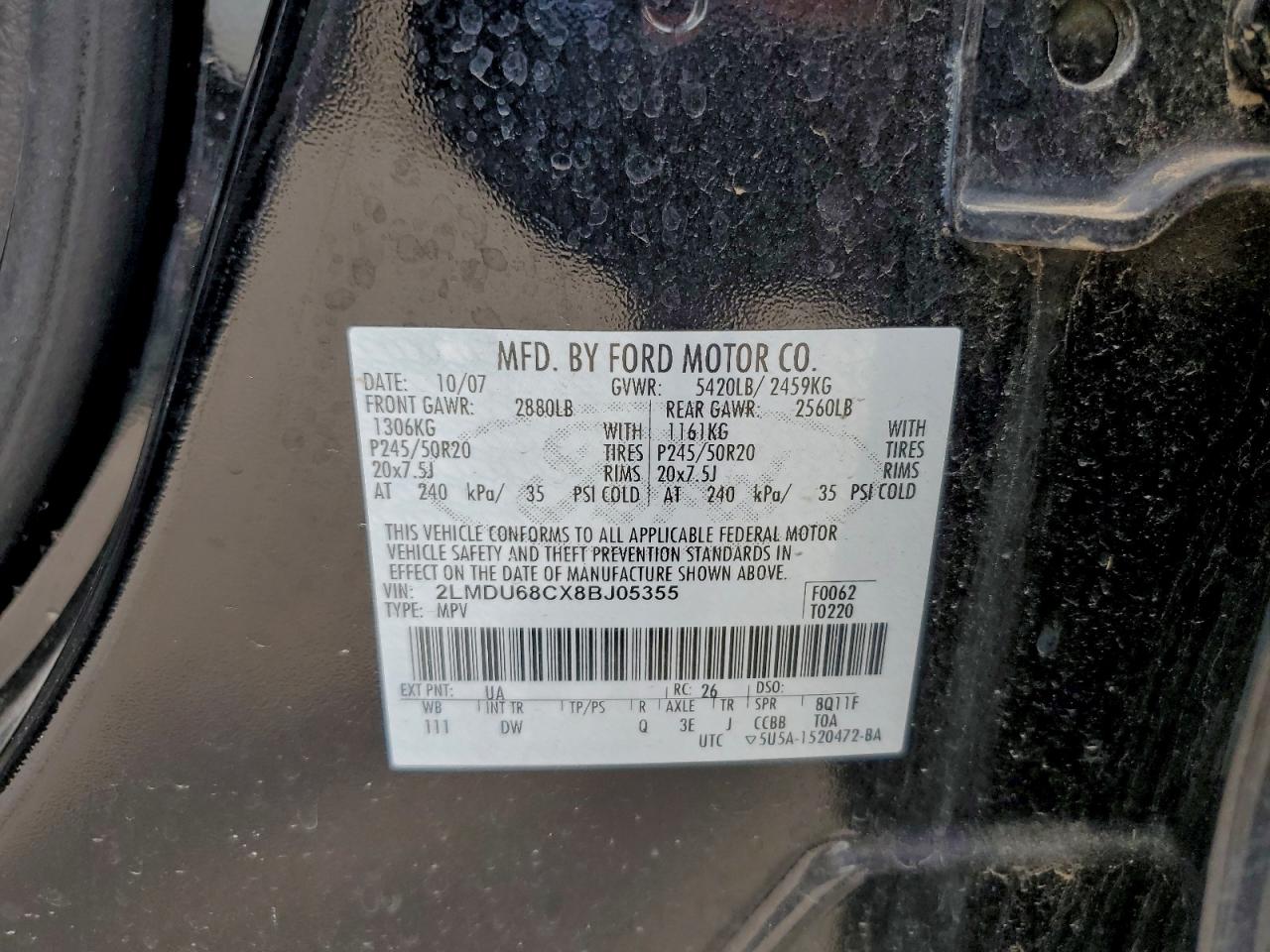 2008 Lincoln Mkx VIN: 2LMDU68CX8BJ05355 Lot: 93560425