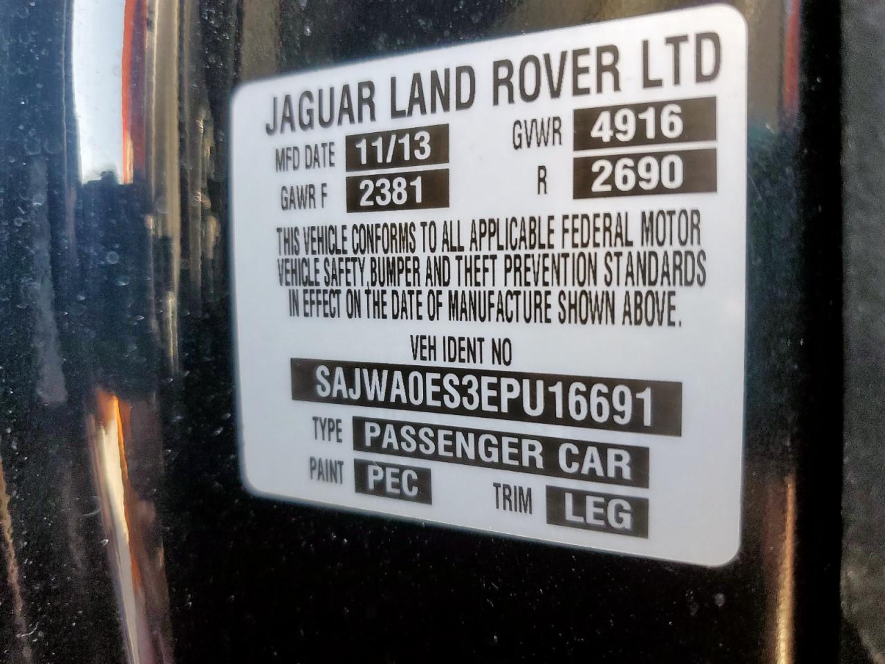 2014 Jaguar Xf VIN: SAJWA0ES3EPU16691 Lot: 92350615