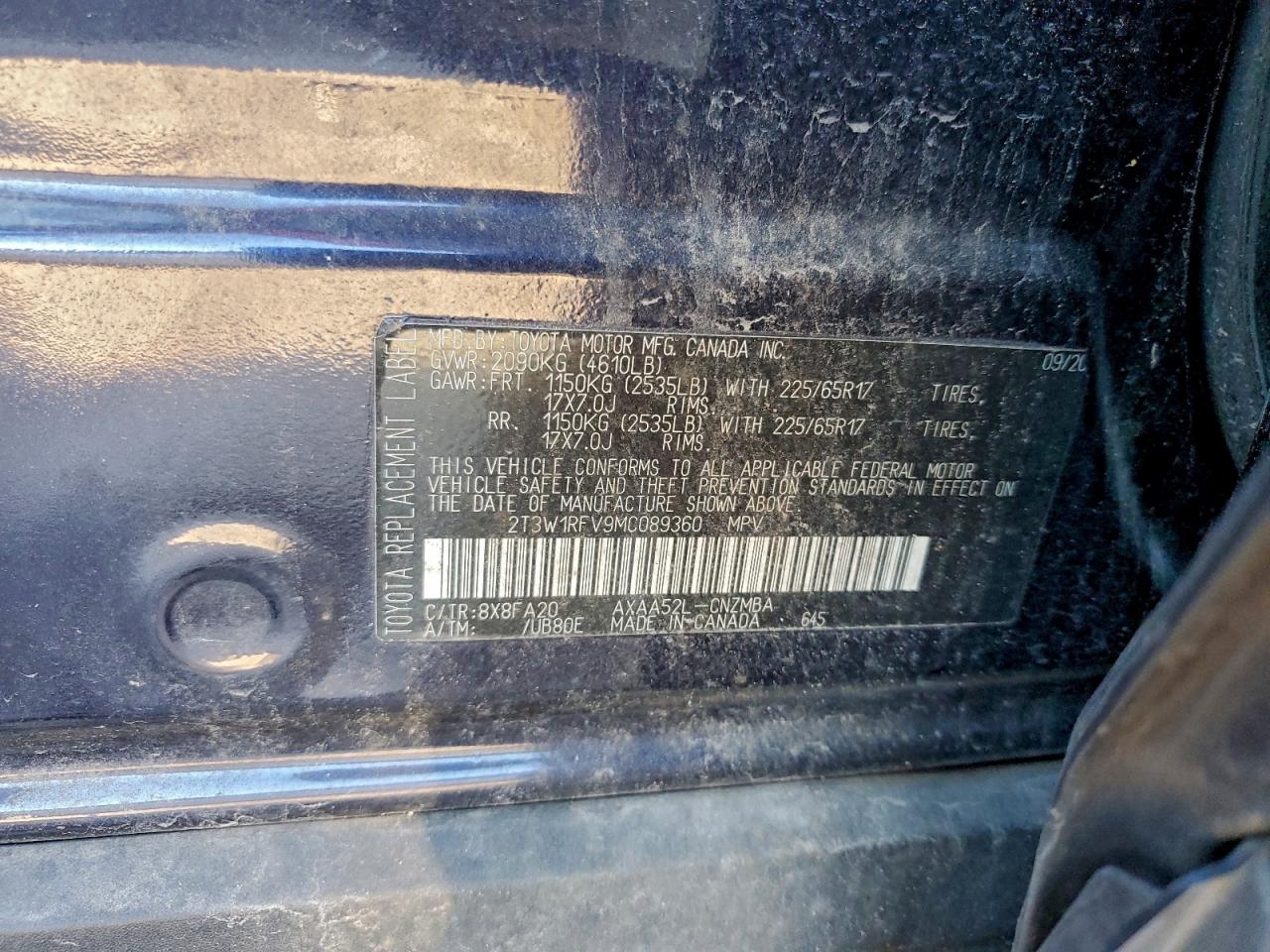 2021 Toyota Rav4 Xle VIN: 2T3W1RFV9MC089360 Lot: 92756925