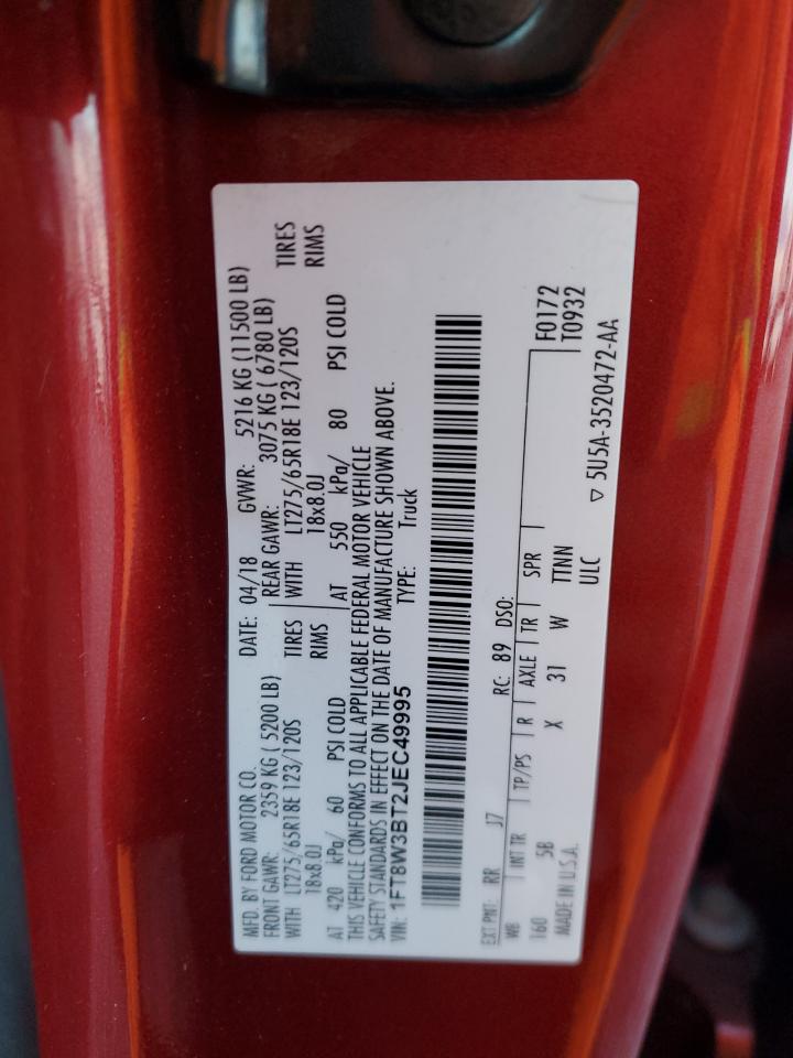 2018 Ford F350 Super Duty VIN: 1FT8W3BT2JEC49995 Lot: 92197885