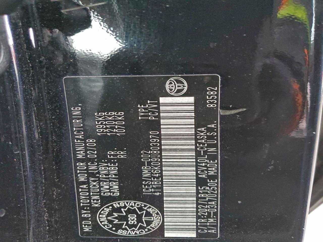 2009 Toyota Camry Base VIN: 4T1BE46K09U803970 Lot: 94289085