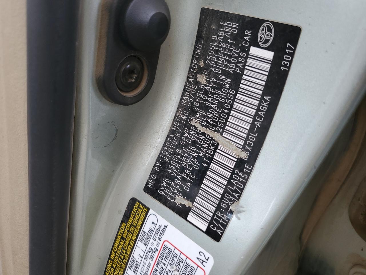 2005 Toyota Avalon Xl VIN: 4T1BK36B25U040556 Lot: 93729305