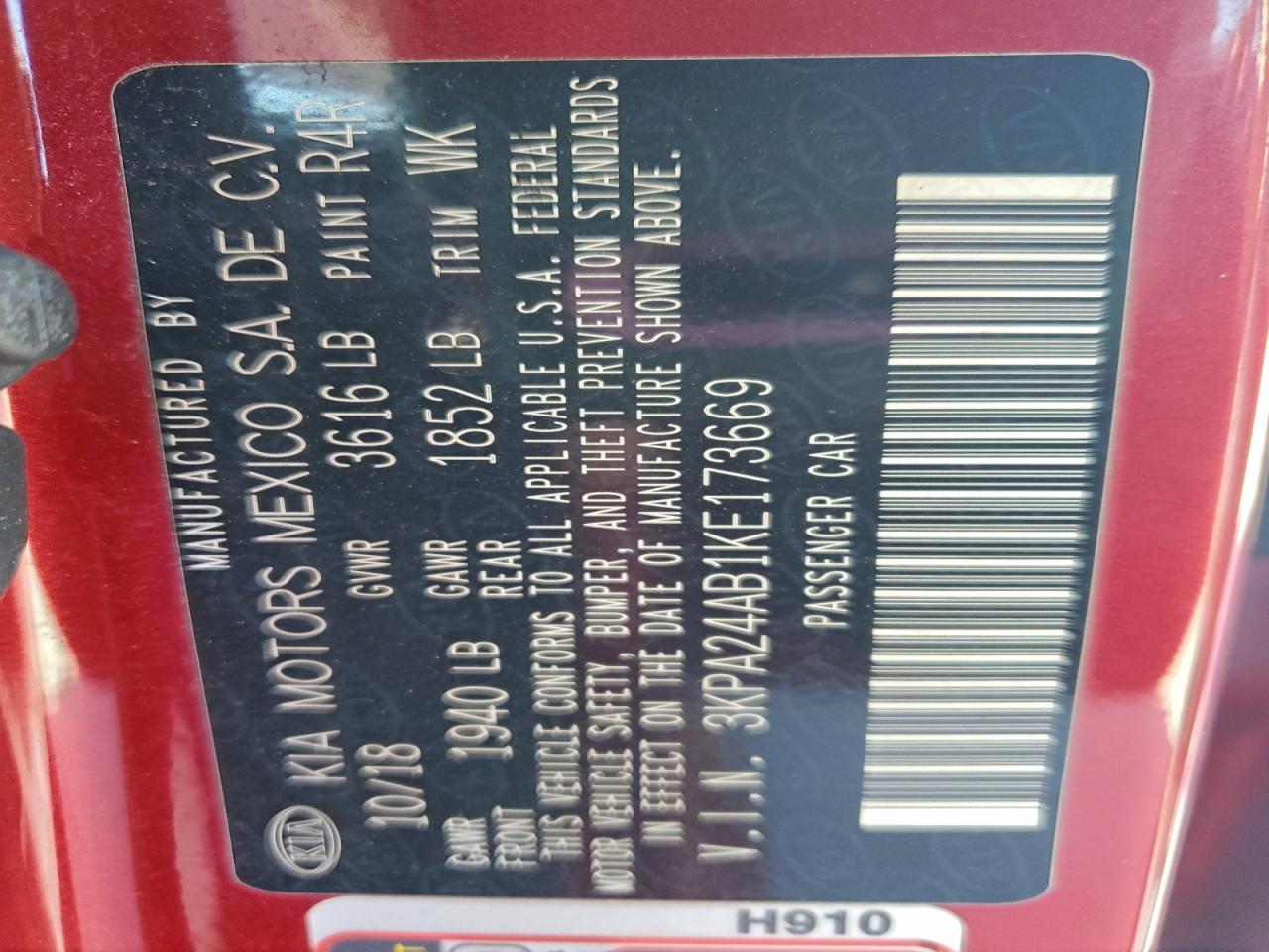 2019 Kia Rio S VIN: 3KPA24AB1KE173669 Lot: 94654255