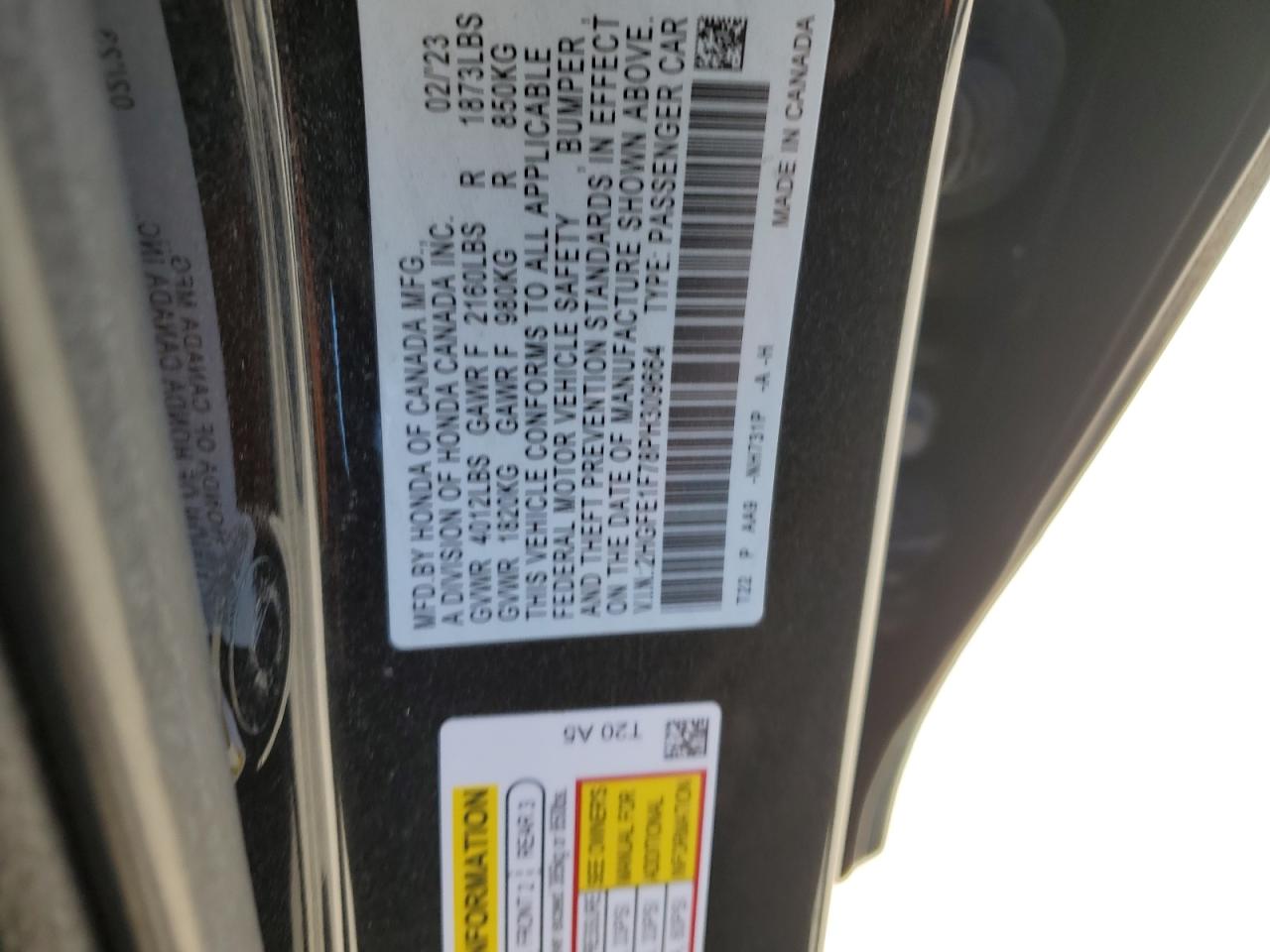 2023 Honda Civic Ex VIN: 2HGFE1F78PH309664 Lot: 91278685