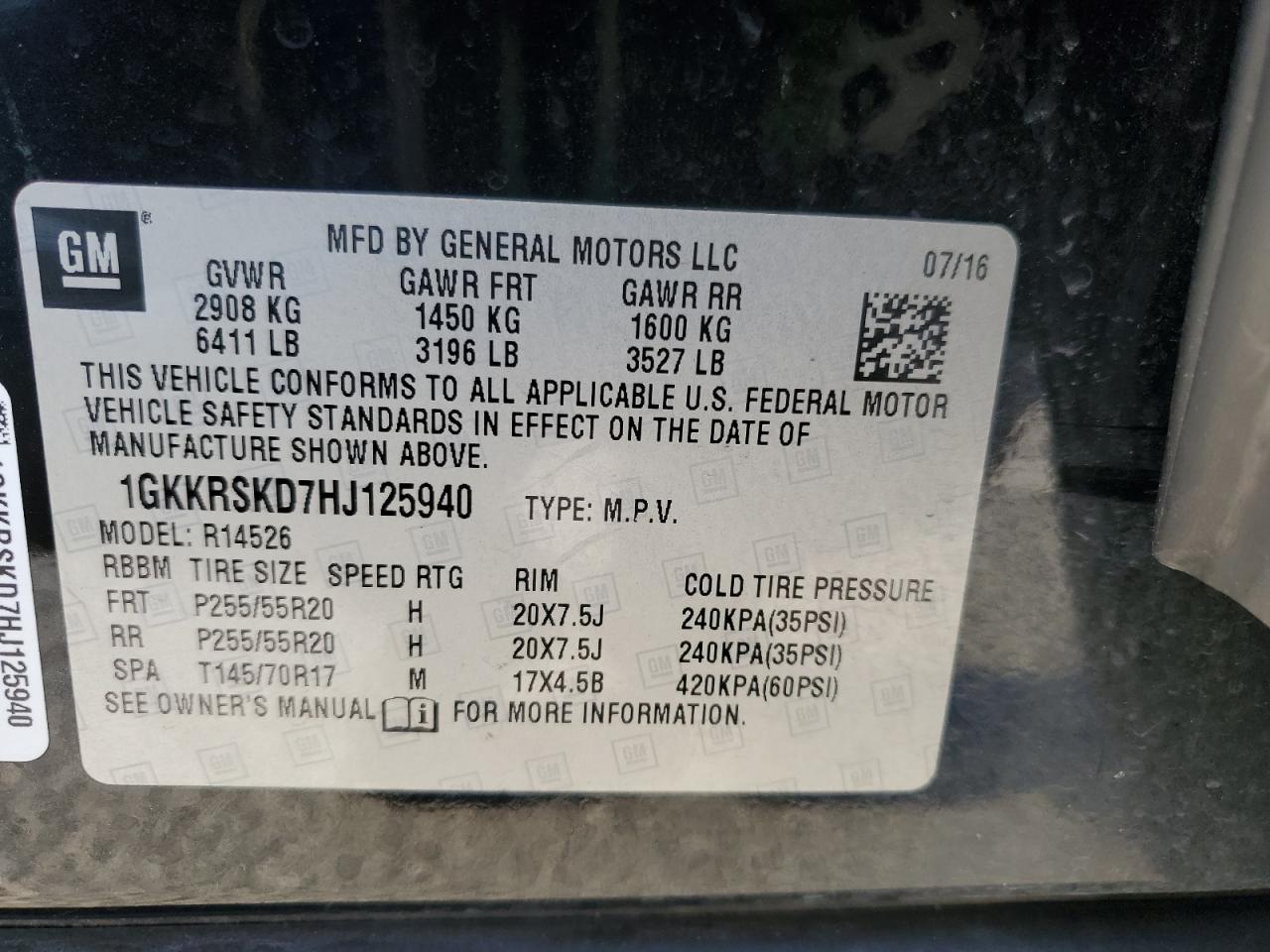 2017 GMC Acadia Limited Slt-2 VIN: 1GKKRSKD7HJ125940 Lot: 90751175