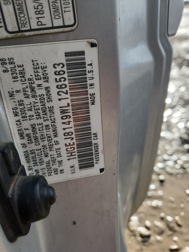 1998 Honda Civic Ex VIN: 1HGEJ8149WL126563 Lot: 91868735