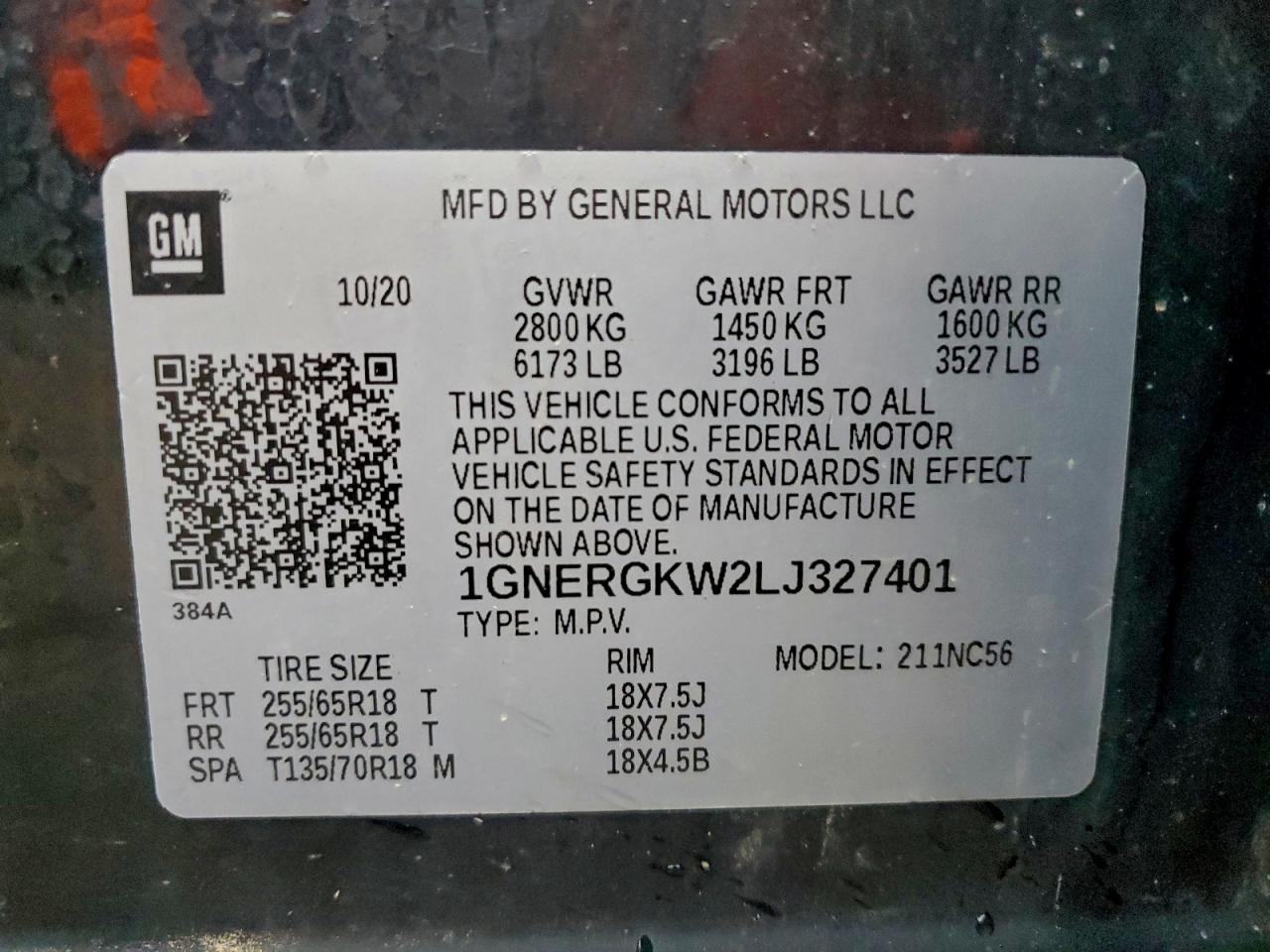 2020 Chevrolet Traverse Lt VIN: 1GNERGKW2LJ327401 Lot: 94143435