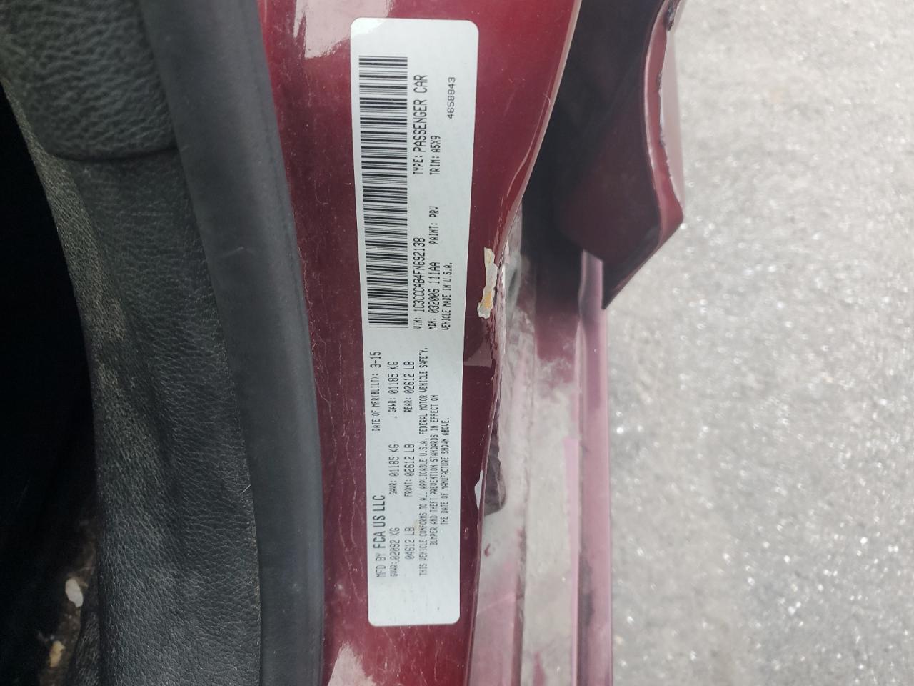 2015 Chrysler 200 Limited VIN: 1C3CCCAB4FN692138 Lot: 92008965