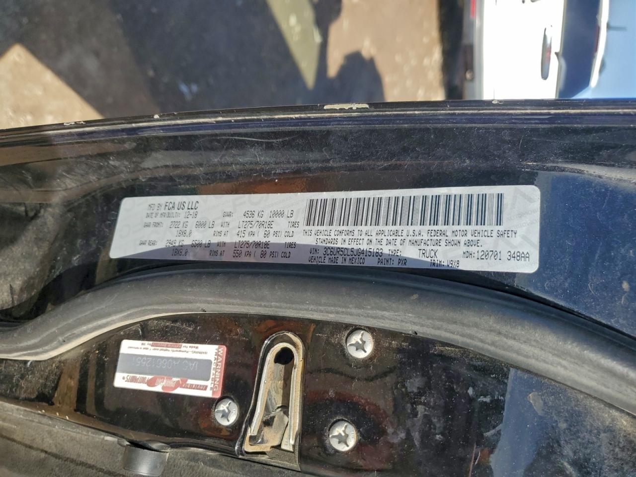 2018 Ram 2500 St VIN: 3C6UR5CL5JG415183 Lot: 93980695