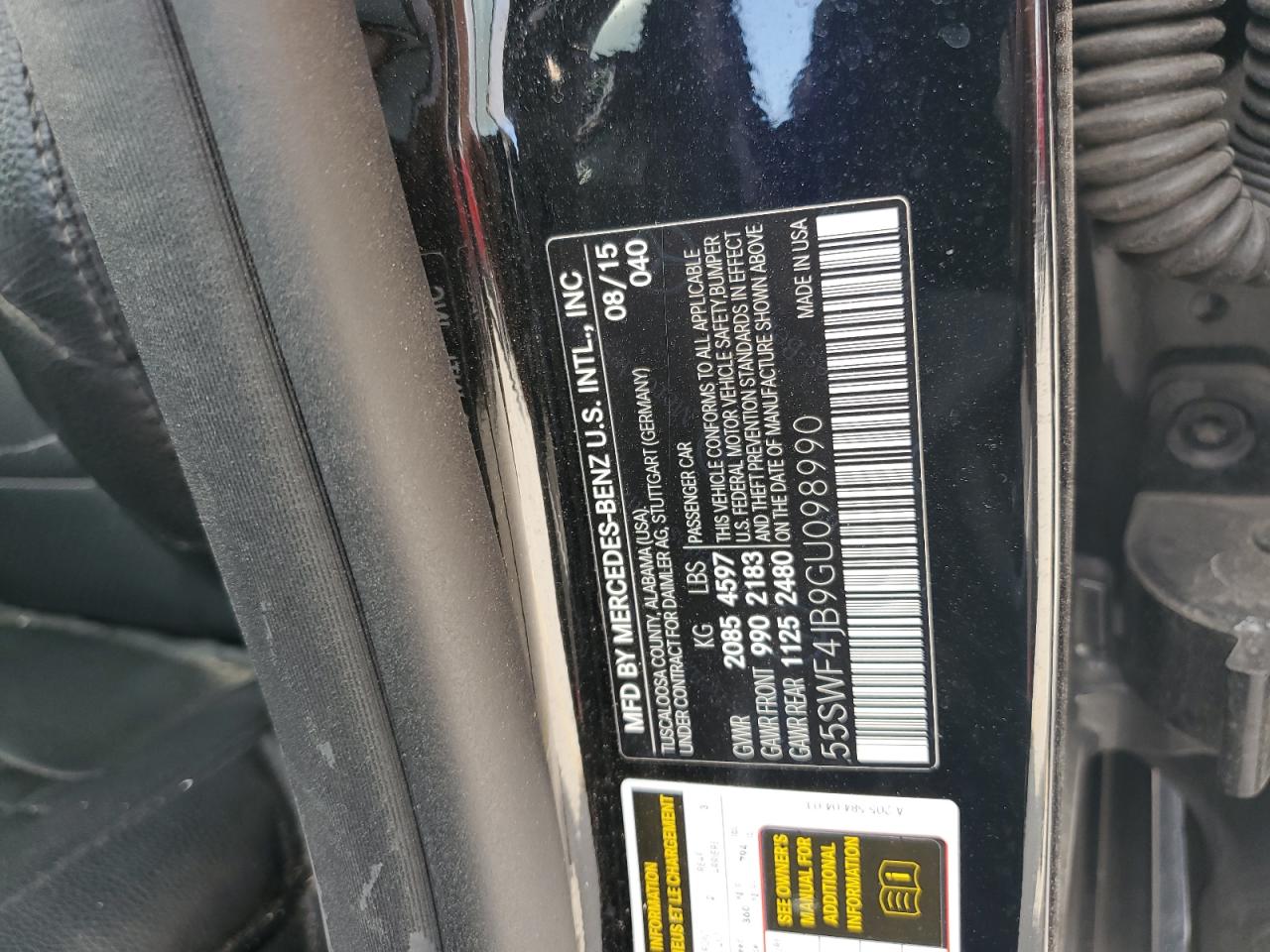 2016 Mercedes-Benz C 300 VIN: 55SWF4JB9GU098990 Lot: 92836215